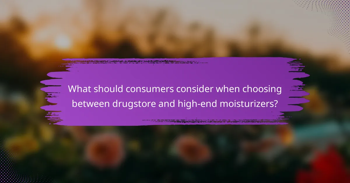 What should consumers consider when choosing between drugstore and high-end moisturizers?